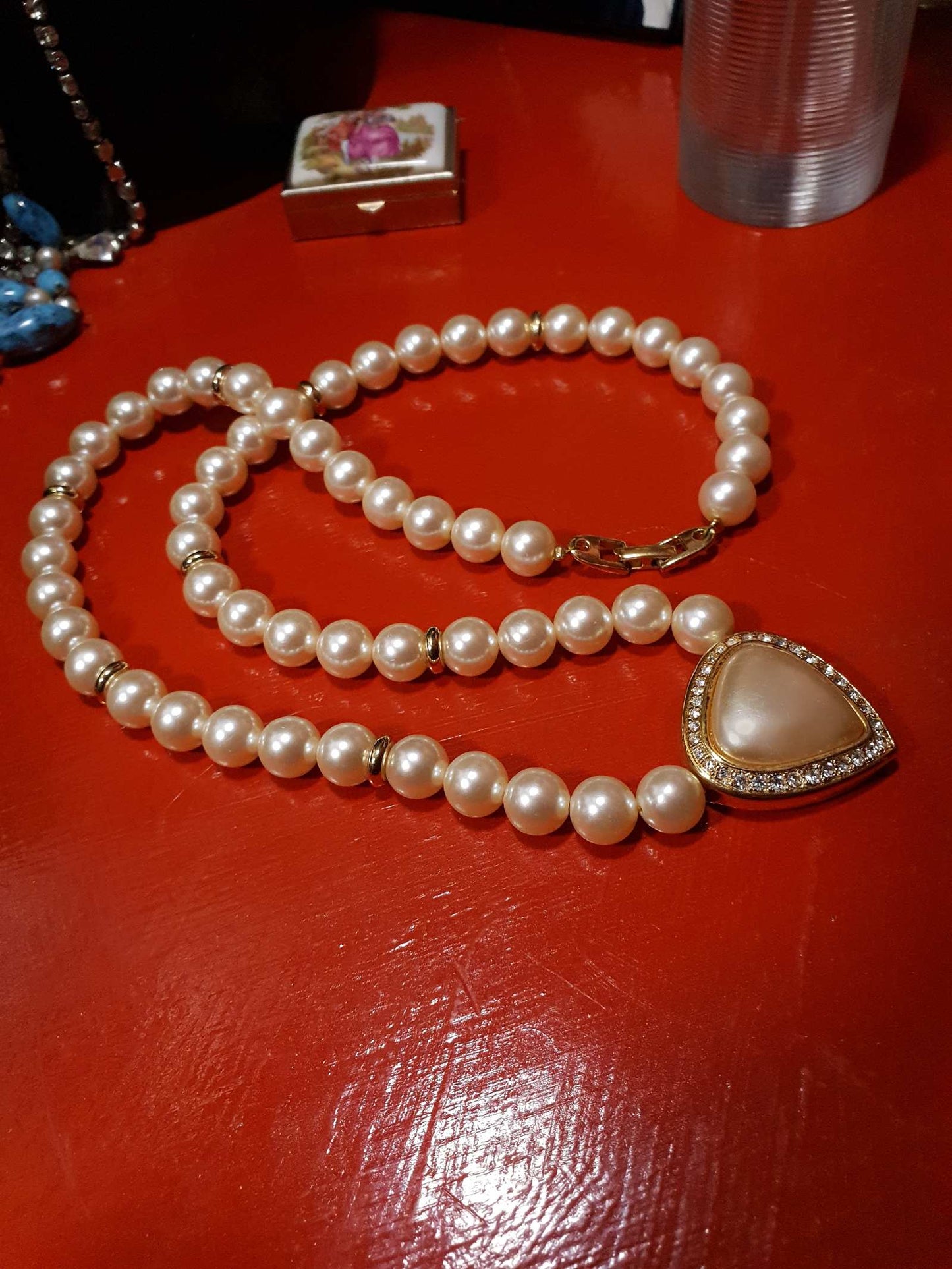 Vintage 1980s Napier Faux Pearl Necklace 24" Signed Gold Tone