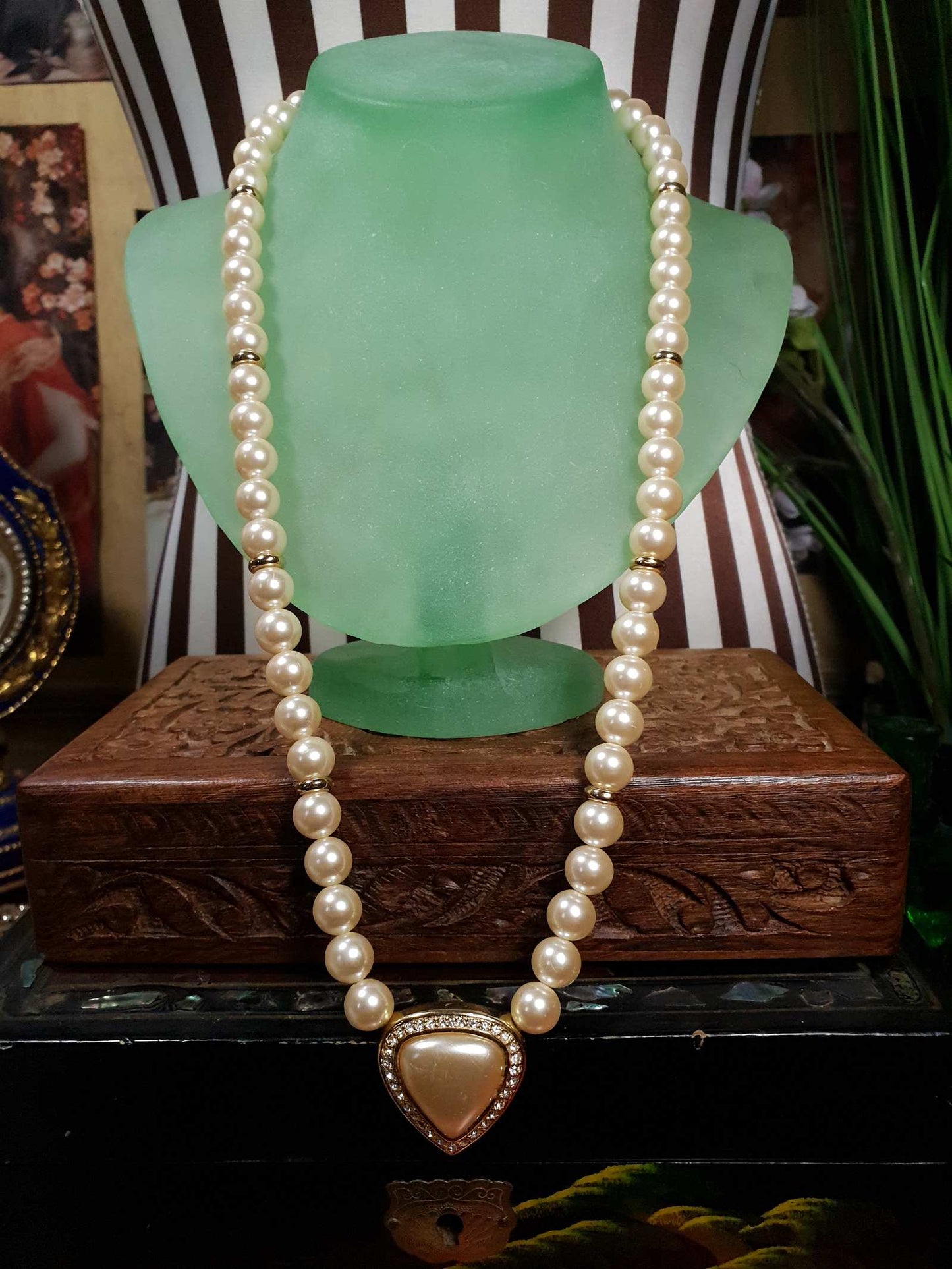 Vintage 1980s Napier Faux Pearl Necklace 24" Signed Gold Tone