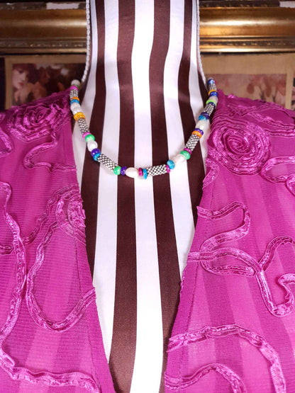 Vintage 1980s Freshwater Pearl Boho Necklace 18.5" Multi Coloured Bead Bohemian