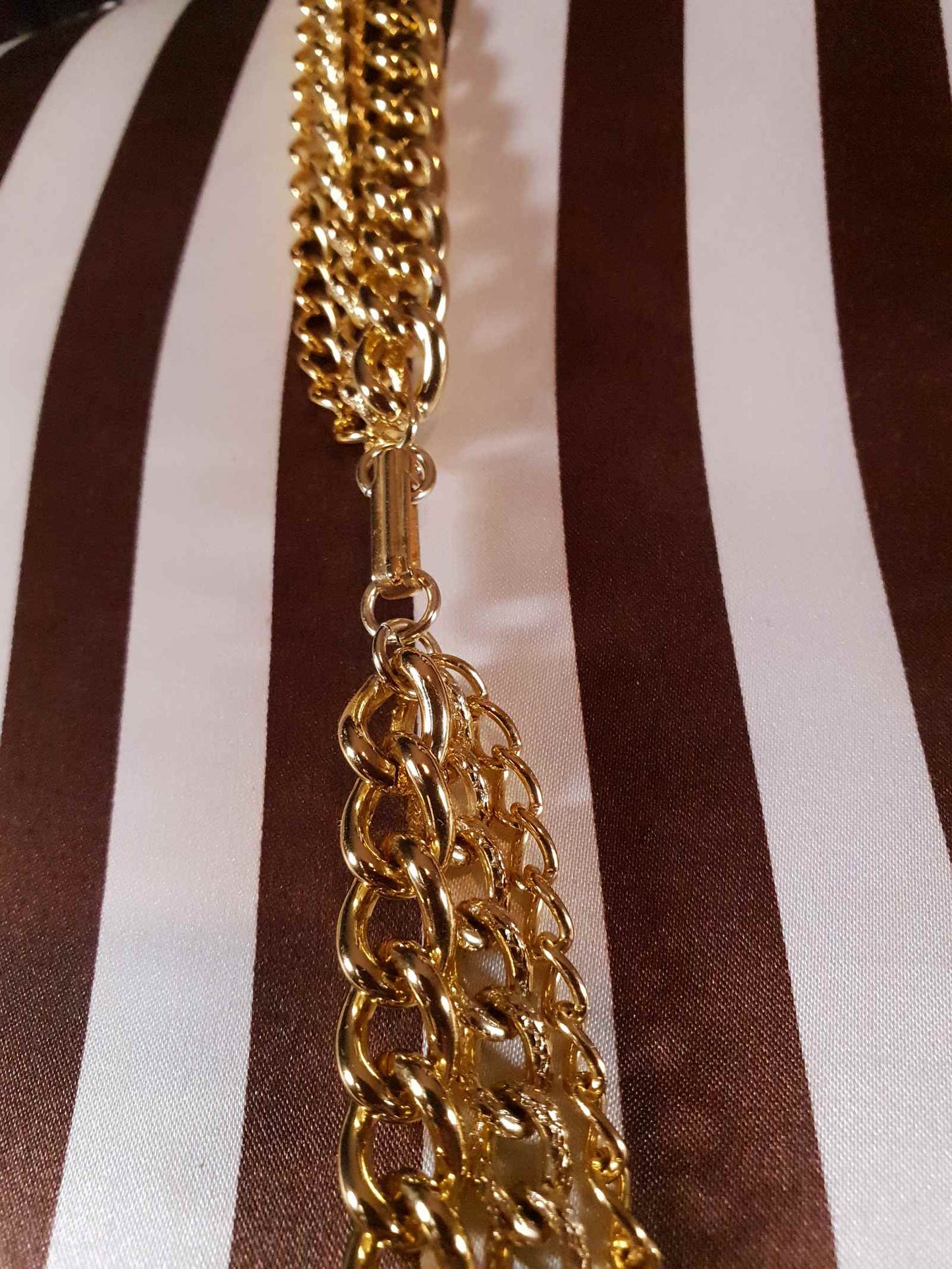 Vintage Gold Tone Chain Statement Necklace 1980s Curb Link Three Tier