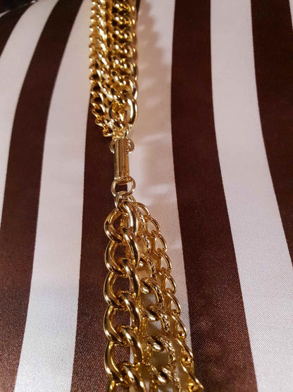Vintage Gold Tone Chain Statement Necklace 1980s Curb Link Three Tier