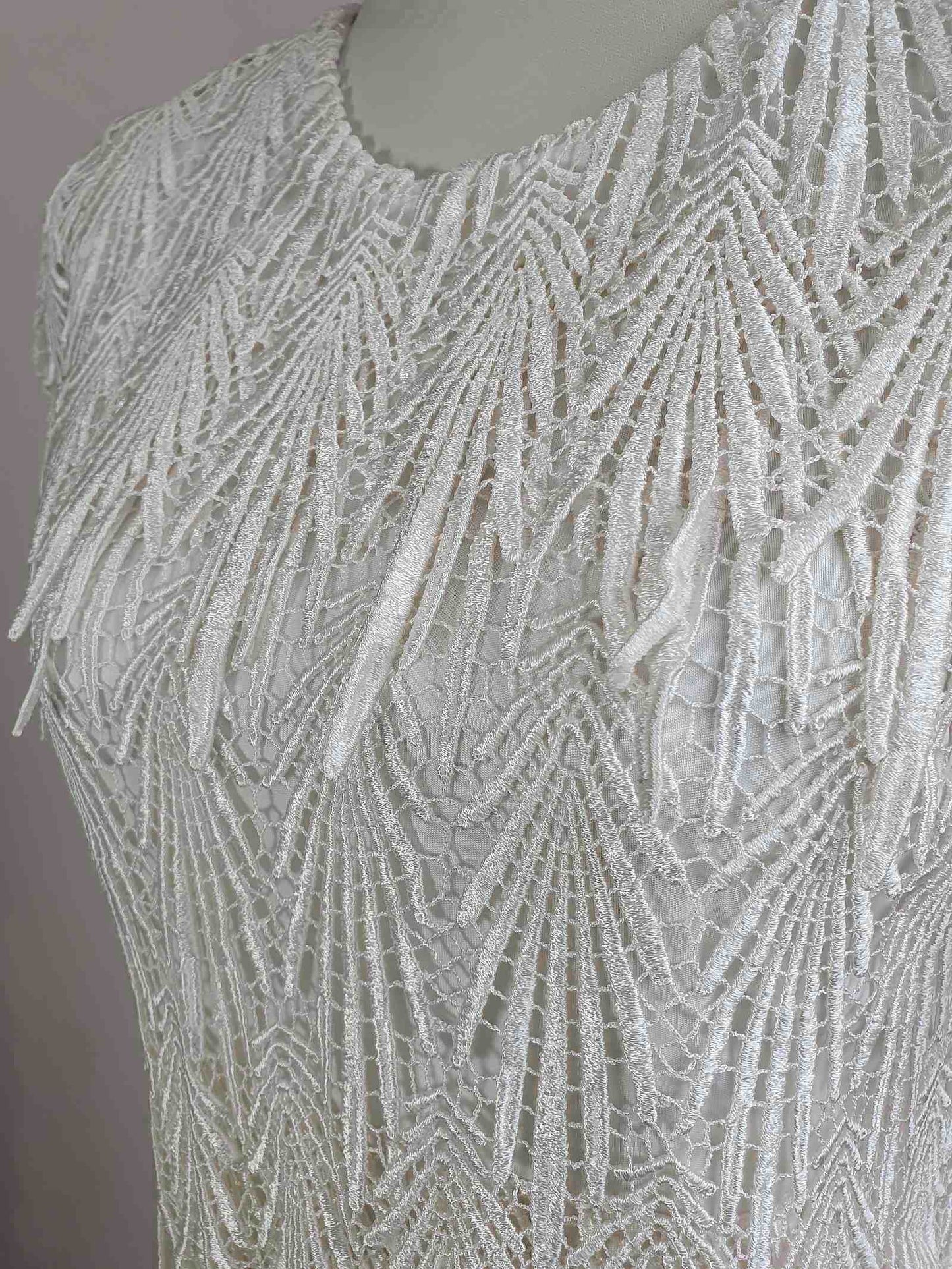 Vintage 1980s White Cocktail Dress Lace Party Evening Midi Wedding - Size 12