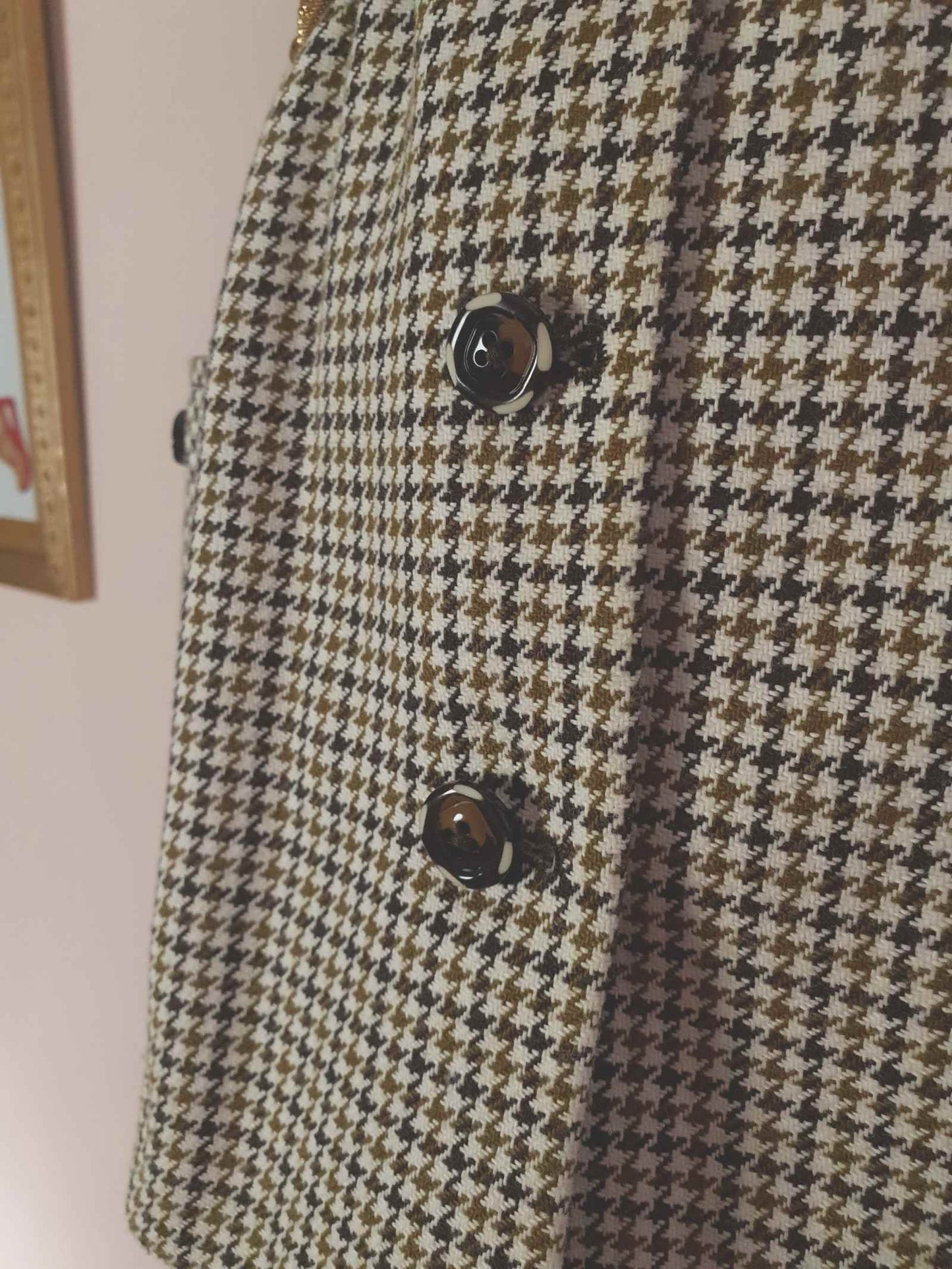 1980s Vintage Wool Brown Waistcoat Check Vest Houndstooth Ladies