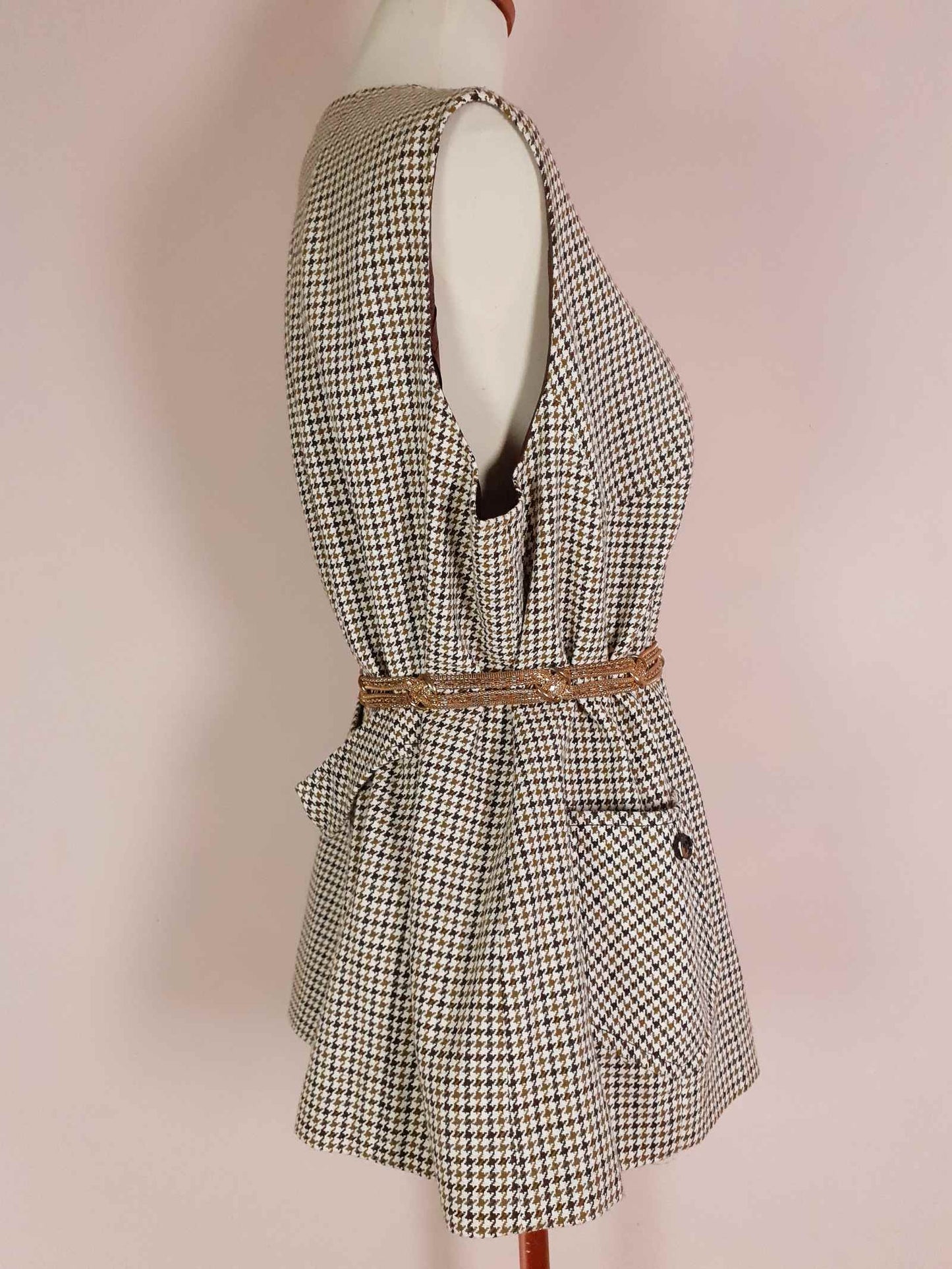Vintage Wool Brown Houndstooth Waistcoat Check Vest Oversized 1980s - English Classics