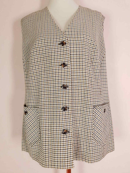 1980s Vintage Wool Brown Waistcoat Check Vest Houndstooth Ladies