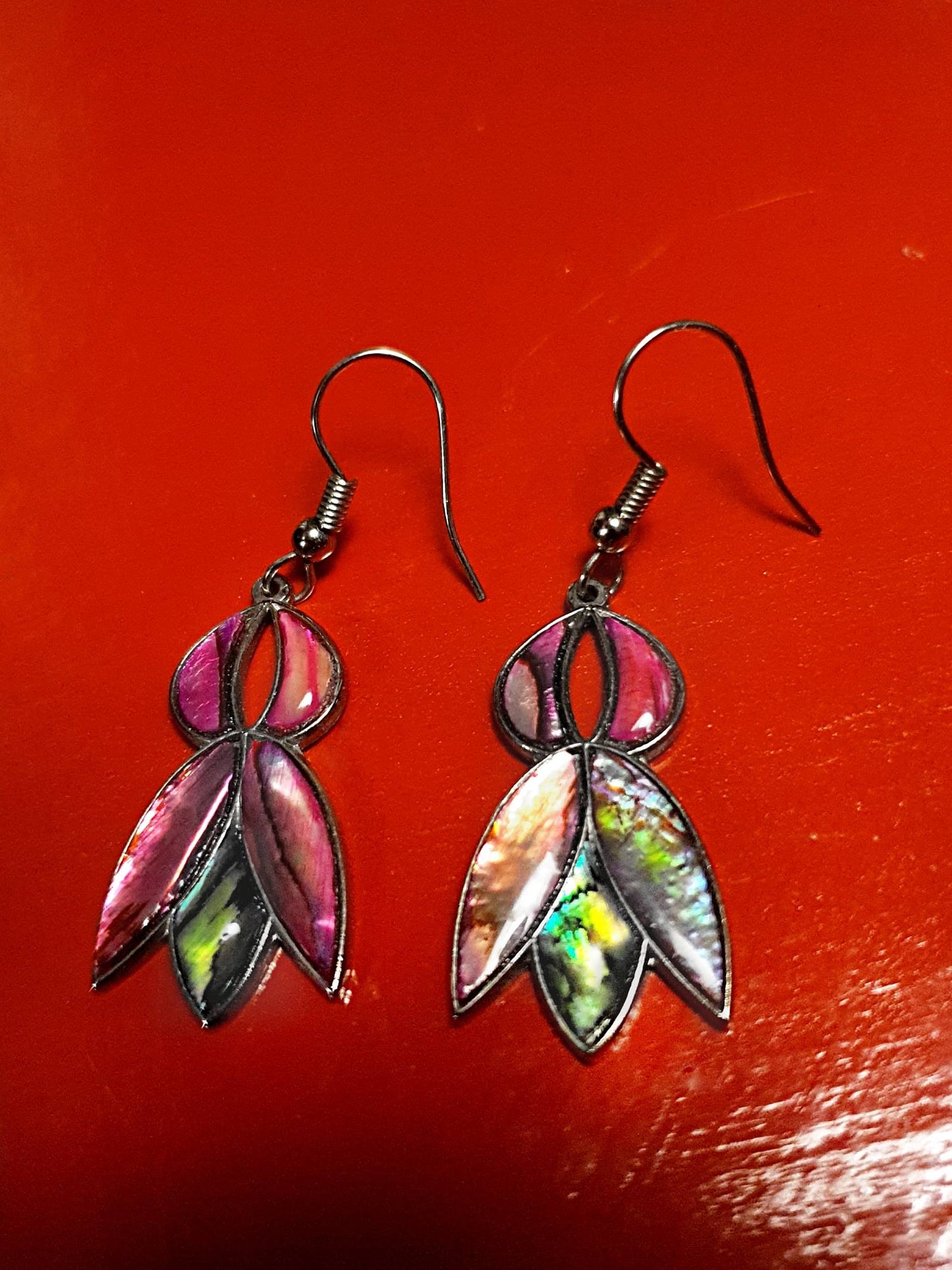 Vintage Abalone Shell Earrings Niru Boho Dangle Drop Multi-Coloured 1980s