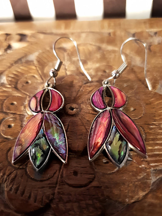 Vintage Abalone Shell Earrings Niru Boho Dangle Drop Multi-Coloured 1980s