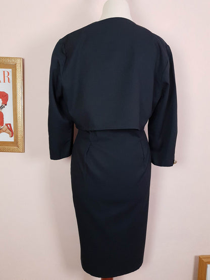 Vintage Black Dress Midi Gold Shells Retro 1980s- Size 12