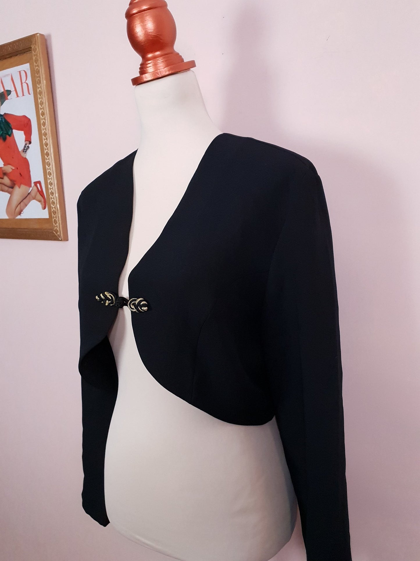 Classic 1980s Vintage Black Bolero Jacket - Size 14
