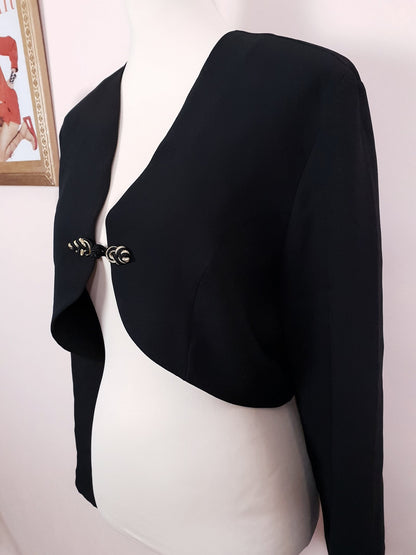 Classic 1980s Vintage Black Bolero Jacket - Size 14