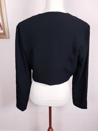 Classic 1980s Vintage Black Bolero Jacket - Size 14