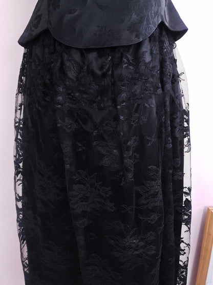 Vintage Black Evening Dress 1980s Scott McClintock Lace Sequins - Size 14 Party LBD Cocktail