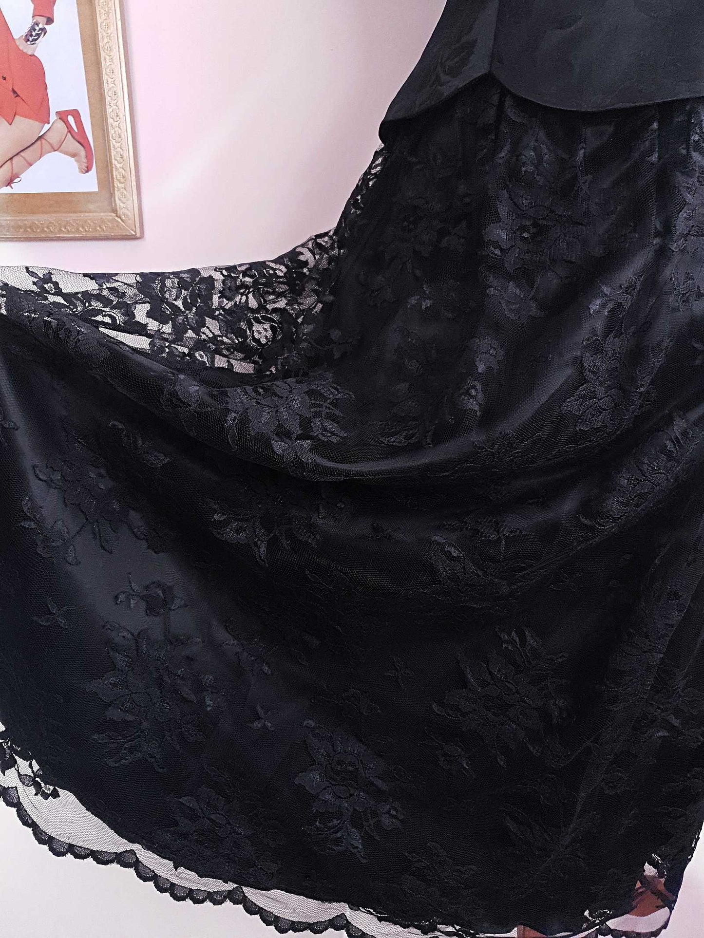 Vintage Black Evening Dress 1980s Scott McClintock Lace Sequins - Size 14 Party LBD Cocktail