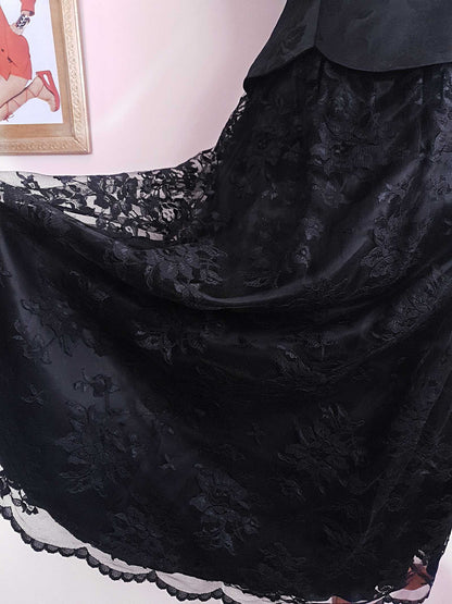 Vintage Black Evening Dress 1980s Scott McClintock Lace Sequins - Size 14 Party LBD Cocktail
