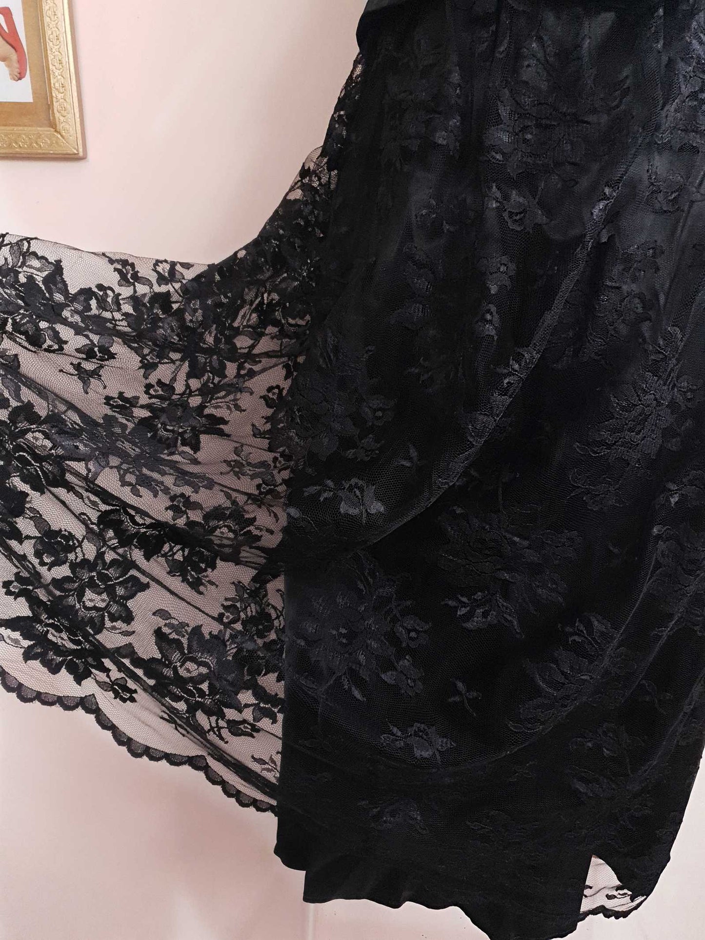 Vintage Black Evening Dress 1980s Scott McClintock Lace Sequins - Size 14 Party LBD Cocktail