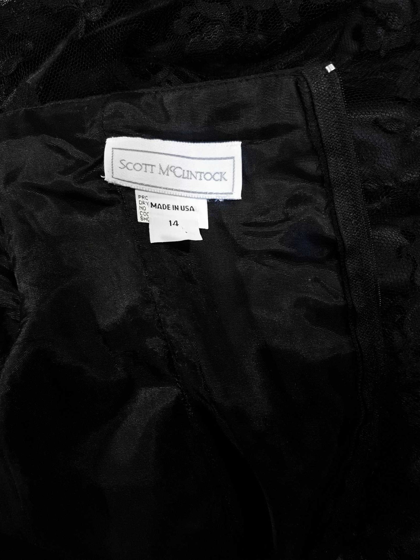 Vintage Black Evening Dress 1980s Scott McClintock Lace Sequins - Size 14 Party LBD Cocktail