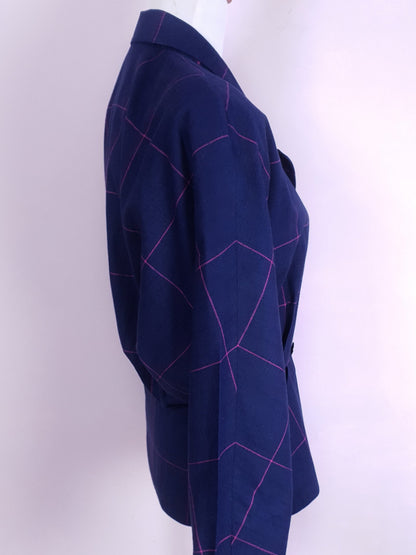 Cool 1980s Vintage Blue and Cerise Check Jacket - Size 10