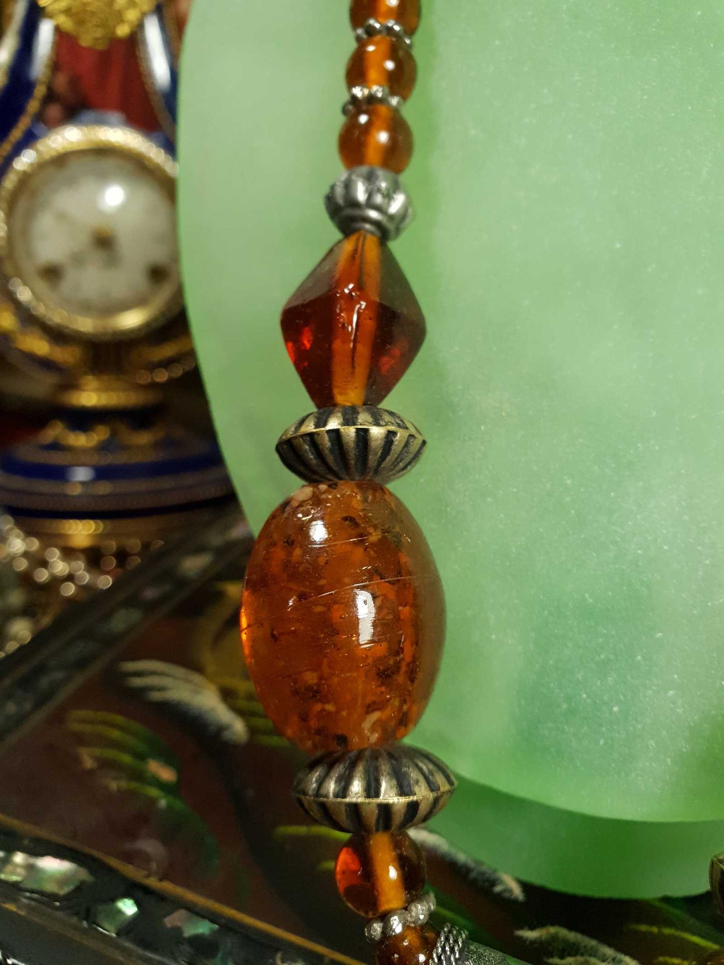 Vintage 1980s Bohemian Statement Necklace Amber Coloured Pendant Boho