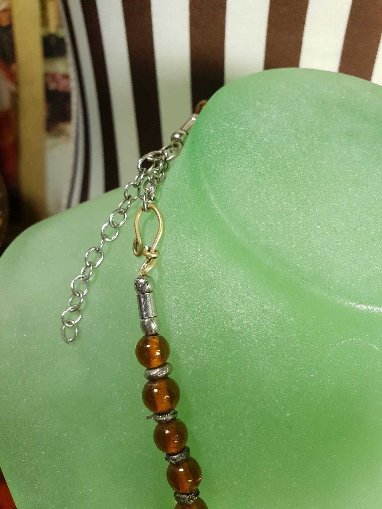 Vintage 1980s Bohemian Statement Necklace Amber Coloured Pendant Boho
