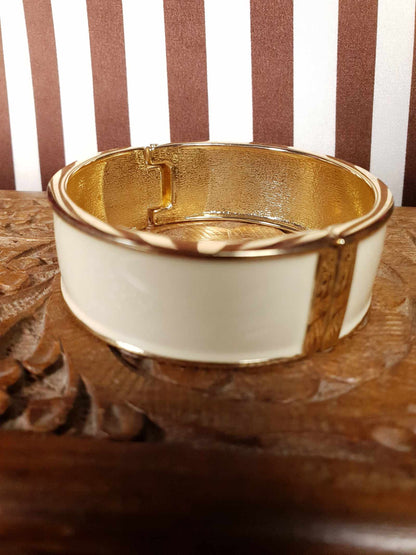 Vintage Cream Enamel Bangle Bracelet 1980s Gold Tone
