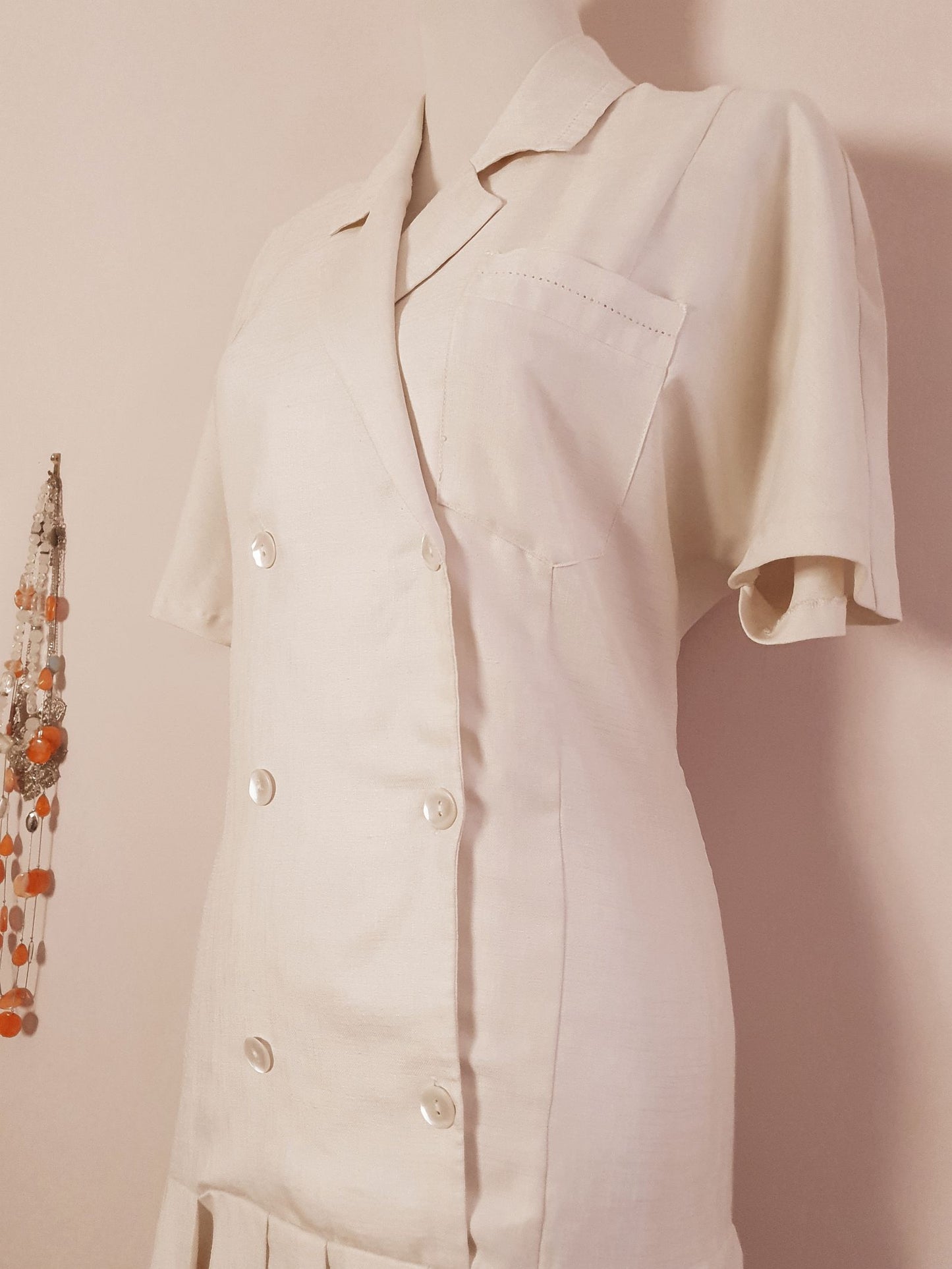 Vintage 1980s Alexon Cream Drop Waist Pleat Dress - English Classics Size 14