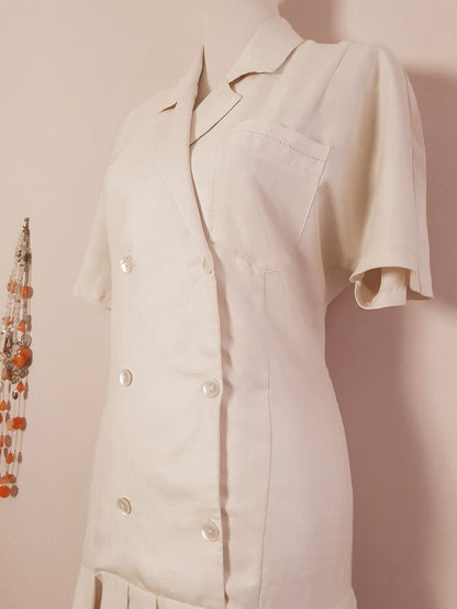 Vintage 1980s Alexon Cream Drop Waist Pleat Dress - English Classics Size 14