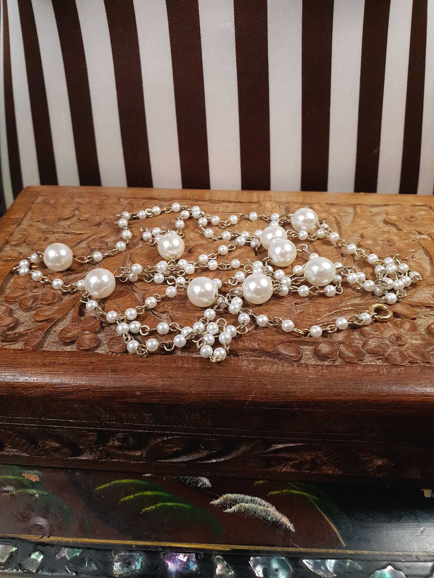 Vintage 1980s White Faux Pearl Necklace 46" Long