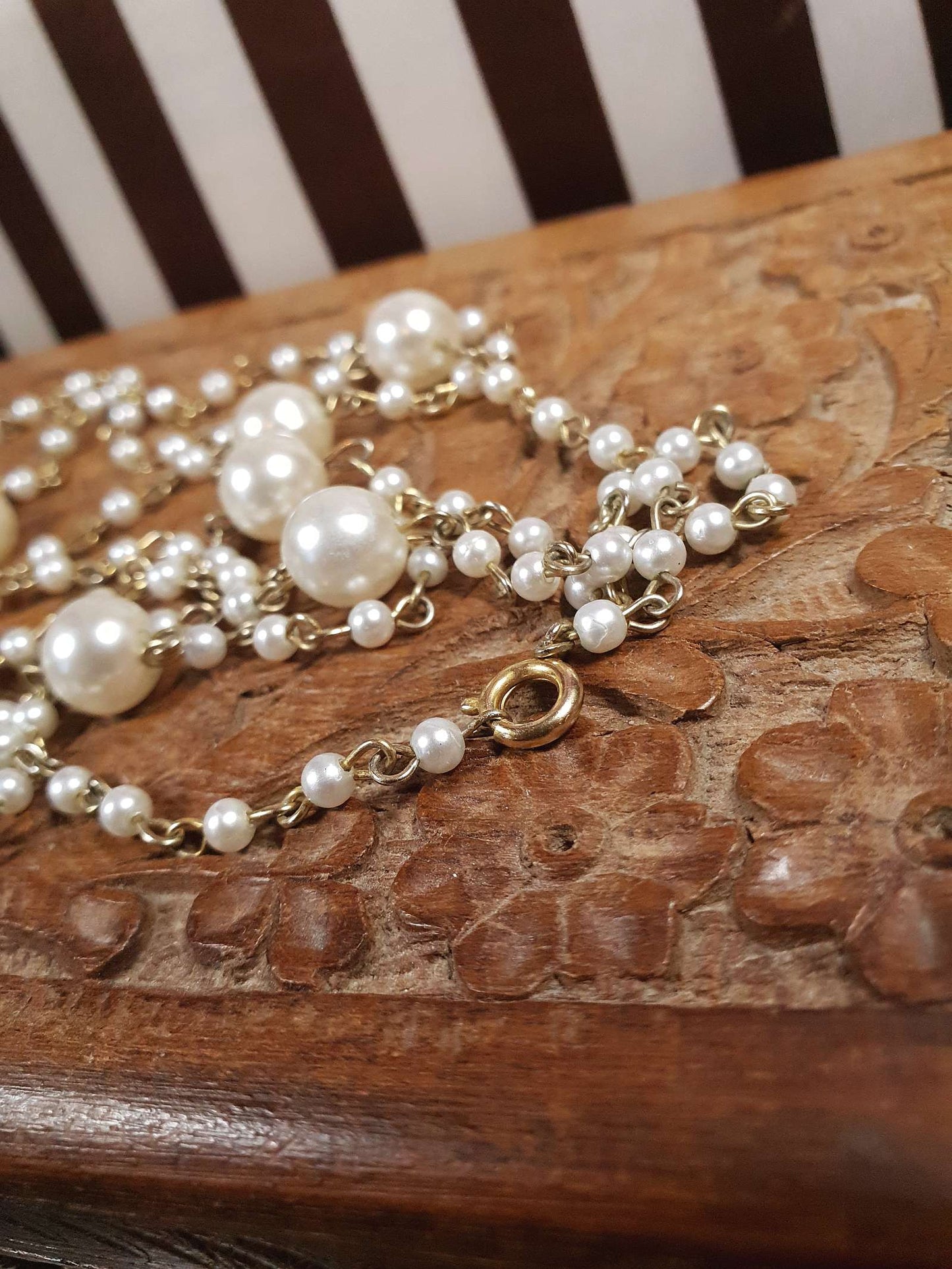 Vintage 1980s White Faux Pearl Necklace 46" Long