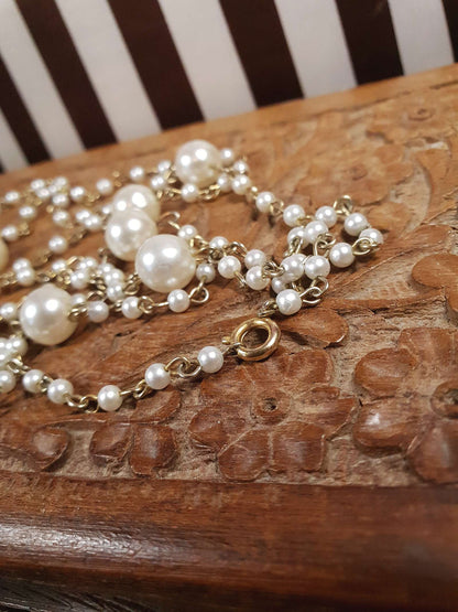 Vintage 1980s White Faux Pearl Necklace 46" Long