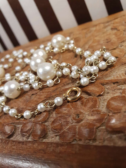 Vintage 1980s White Faux Pearl Necklace 46" Long