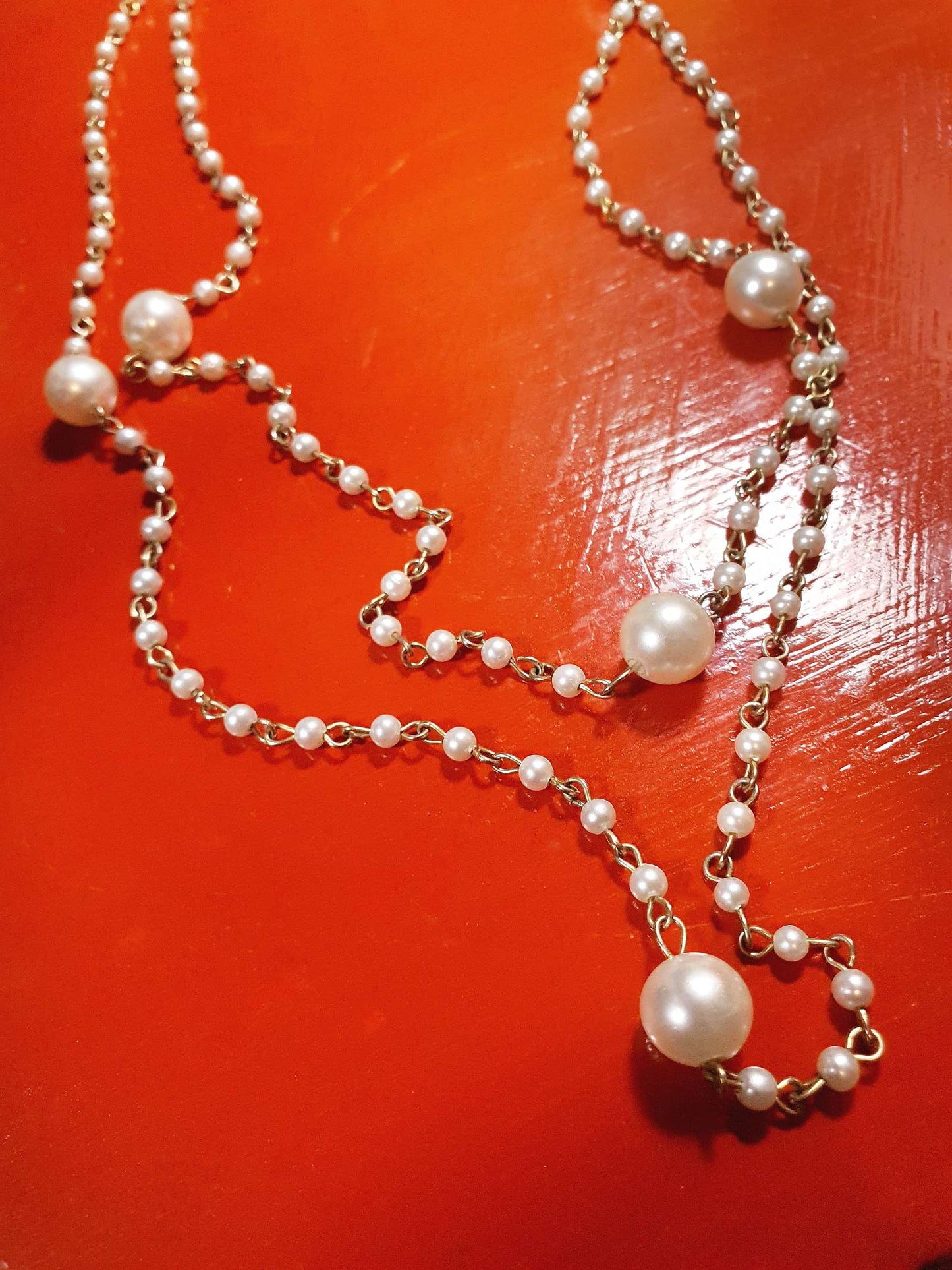 Vintage 1980s White Faux Pearl Necklace 46" Long