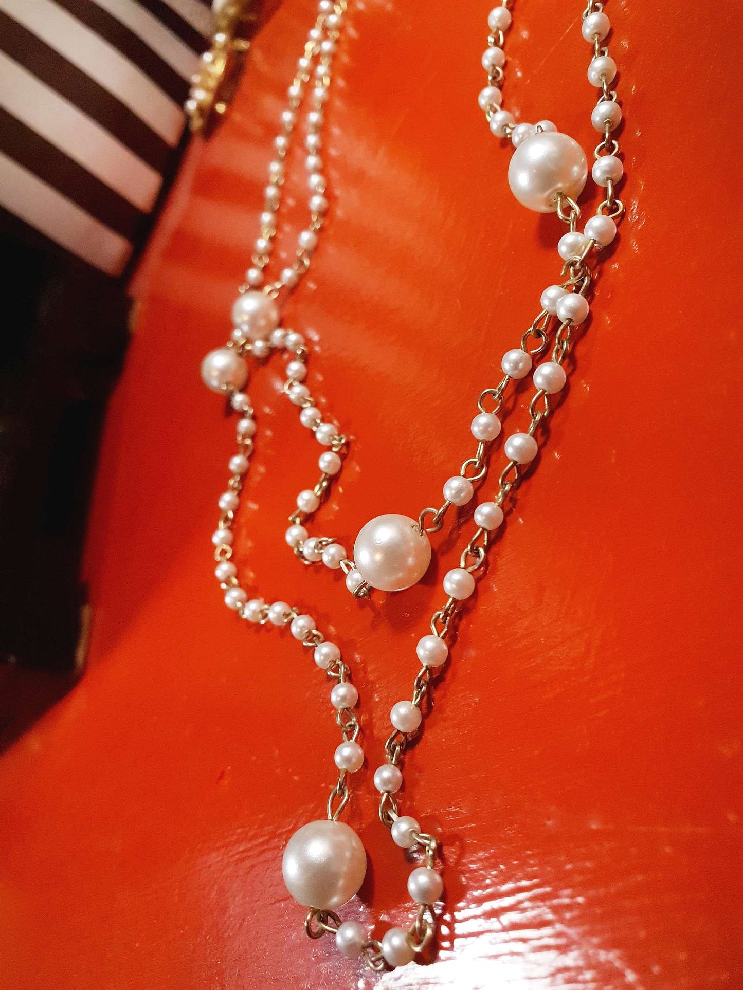 Vintage 1980s White Faux Pearl Necklace 46" Long