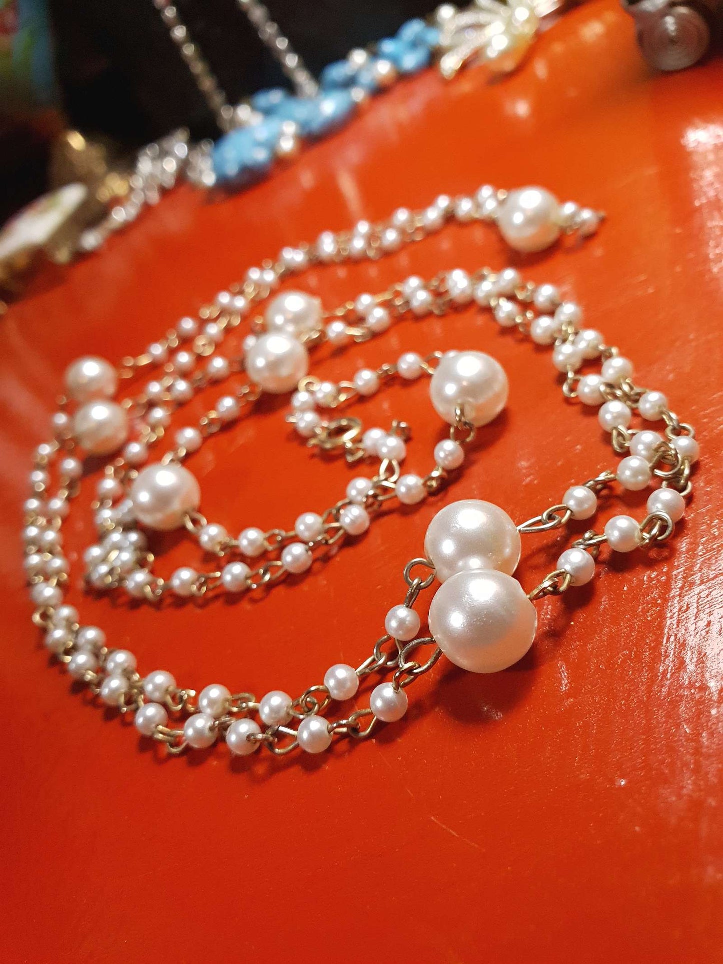 Vintage 1980s White Faux Pearl Necklace 46" Long
