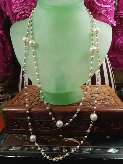 Vintage 1980s White Faux Pearl Necklace 46" Long