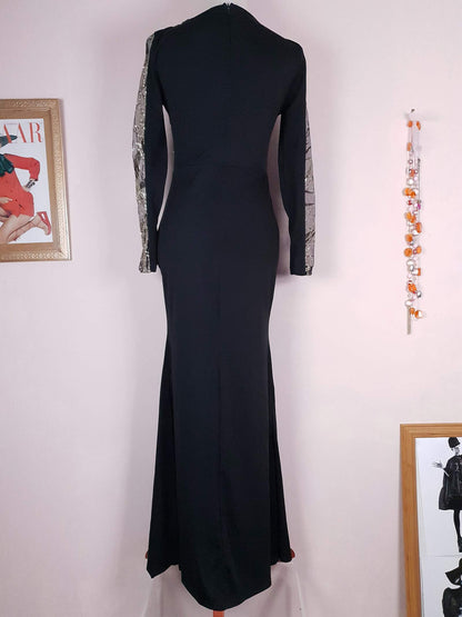 Glitter Spectacular 1980s Vintage Black Evening Gown Maxi Dress - Size 10