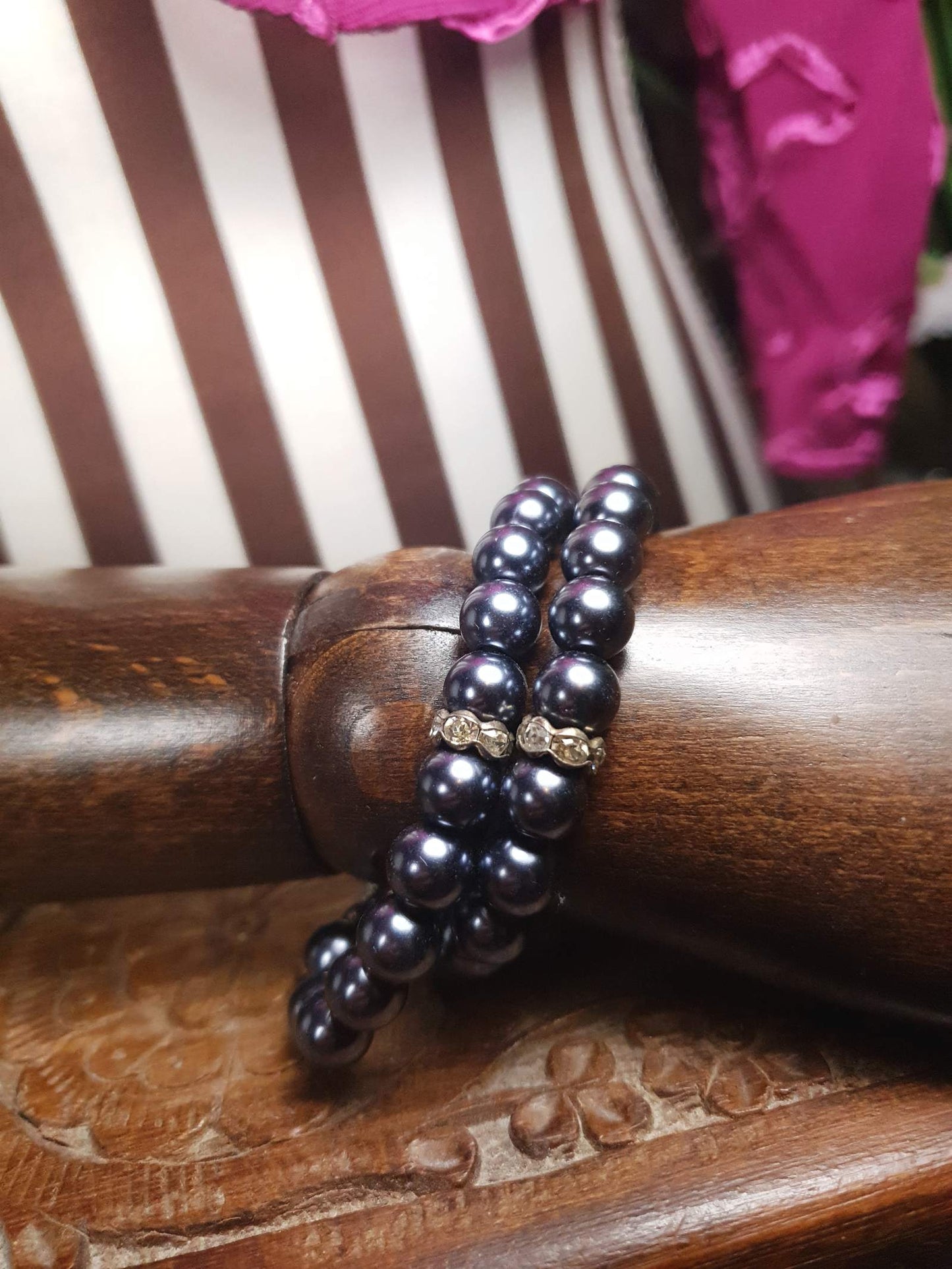 Vintage 1980s Grey Pearl Bracelet Double Strand Glass Pearls