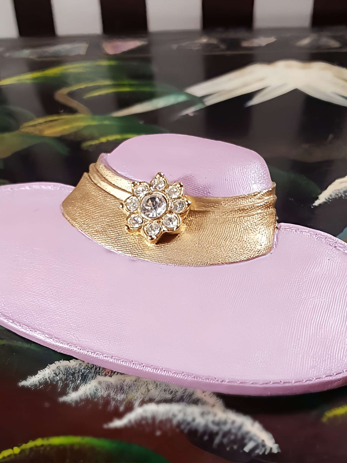 Vintage 1980s Pink Gold Hat Brooch Diamante