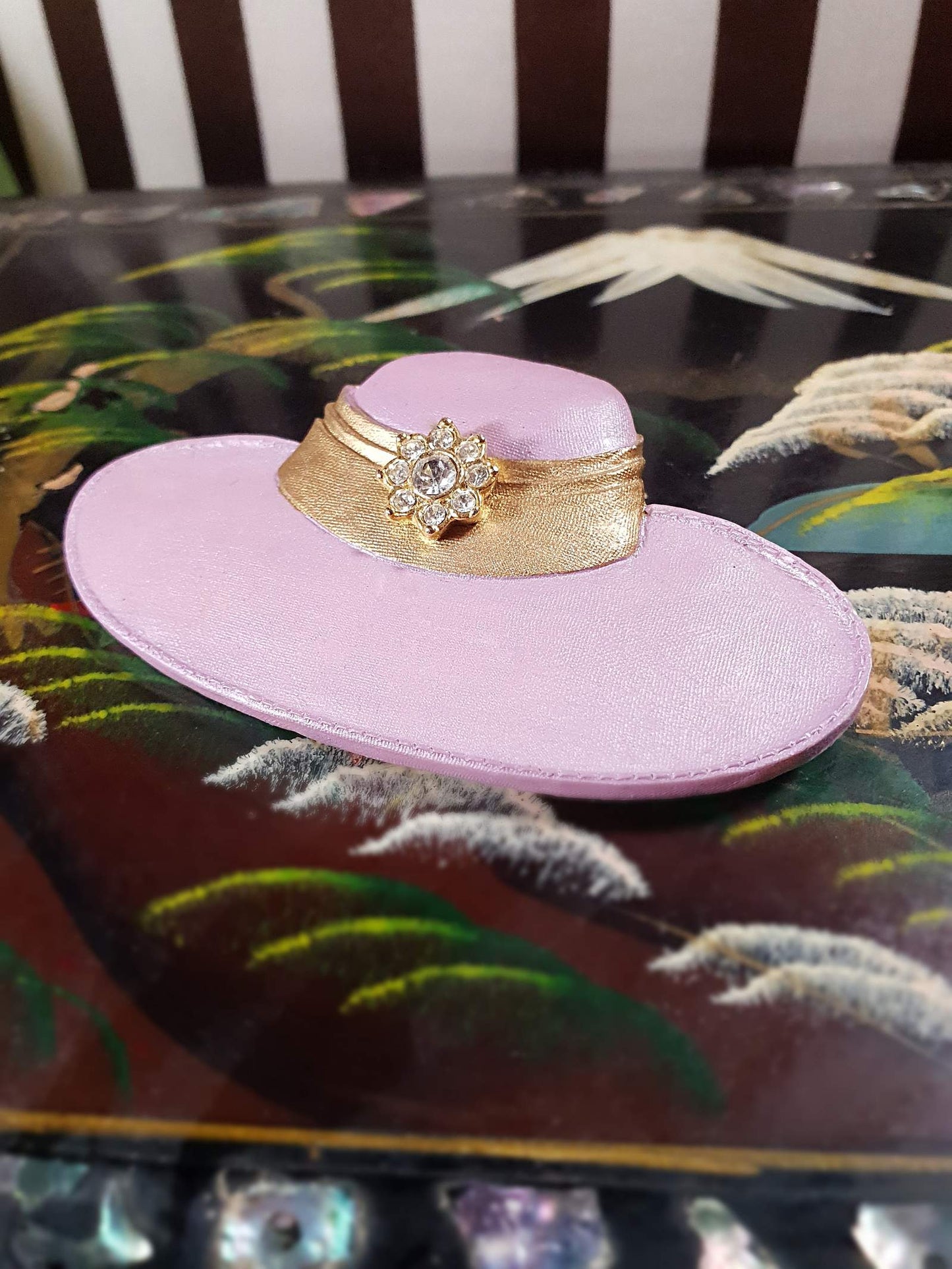 Vintage 1980s Pink Gold Hat Brooch Diamante