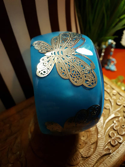 Vintage 1980s Blue Butterfly Bangle Bracelet Lucite