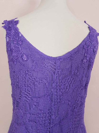 Vintage 1980s Purple Lace Dress Suit Jacket Lilac Cocktail Evening Maxi - Size 14 - 16