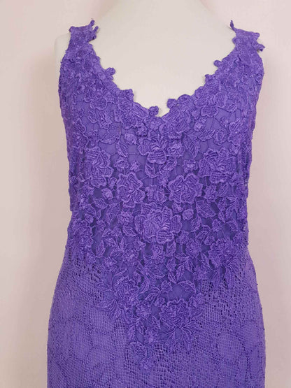 Vintage 1980s Purple Lace Dress Suit Jacket Lilac Cocktail Evening Maxi - Size 14 - 16