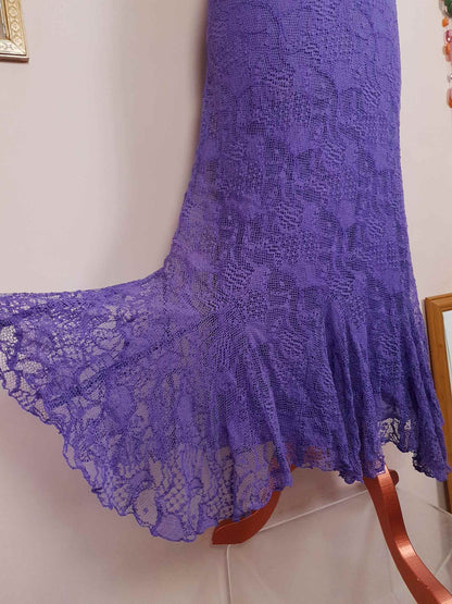 Vintage 1980s Purple Lace Dress Suit Jacket Lilac Cocktail Evening Maxi - Size 14 - 16