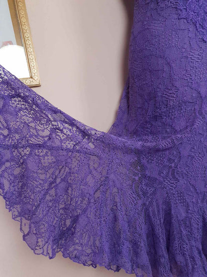 Vintage 1980s Purple Lace Dress Suit Jacket Lilac Cocktail Evening Maxi - Size 14 - 16