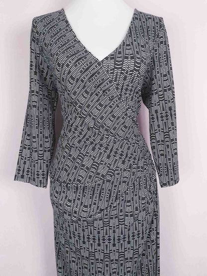 Vintage 90s Jaeger Wrap Dress - Size 12/14 Black White Geometric