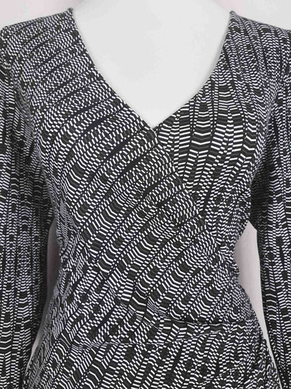 Vintage 90s Jaeger Wrap Dress - Size 12/14 Black White Geometric