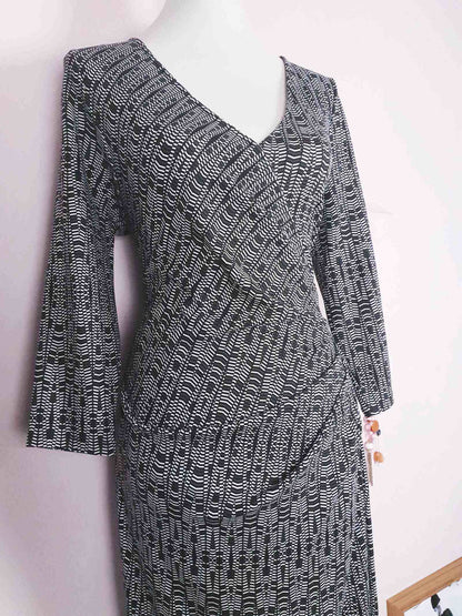 Vintage 90s Jaeger Wrap Dress - Size 12/14 Black White Geometric