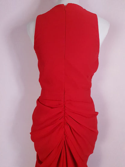 Glamorous 1990s Red Chiffon Evening Gown Dress - Size 8/10