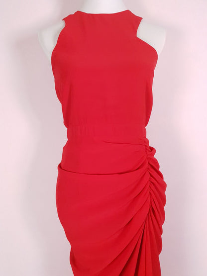 Glamorous 1990s Red Chiffon Evening Gown Dress - Size 8/10