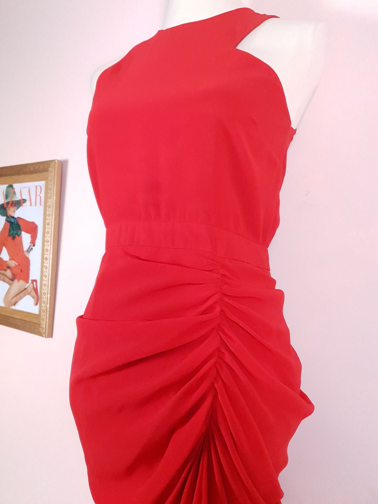 Glamorous 1990s Red Chiffon Evening Gown Dress - Size 8/10