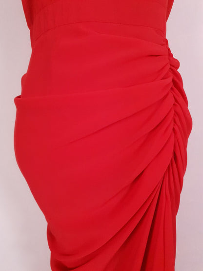 Glamorous 1990s Red Chiffon Evening Gown Dress - Size 8/10